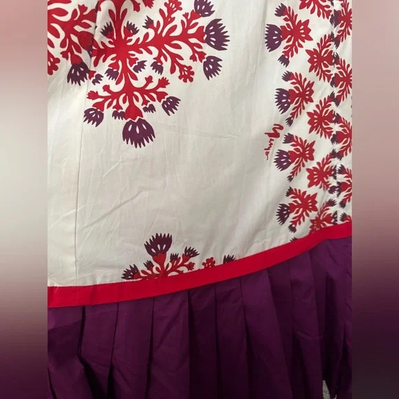 Embroidered White Maxi Dress with Red Motifs & Purple Hem - Picture 4 of 7